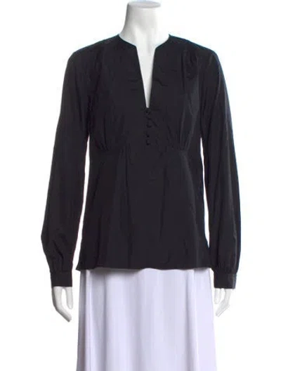 Pre-owned Derek Lam V-neck Long Sleeve Blouse In Blue