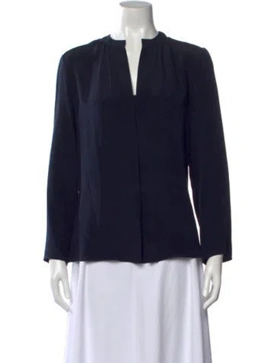 Pre-owned Derek Lam V-neck Long Sleeve Blouse In Blue