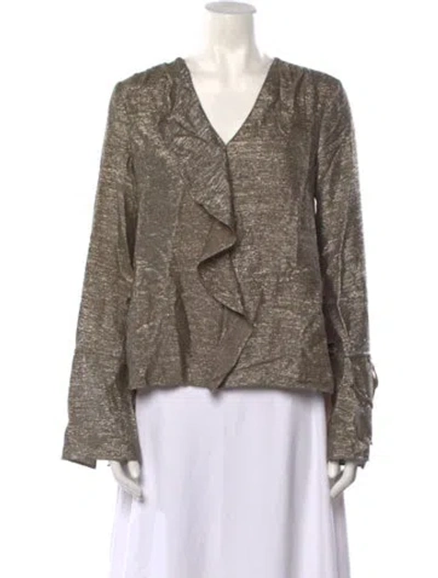 Pre-owned Derek Lam V-neck Long Sleeve Blouse In Gold