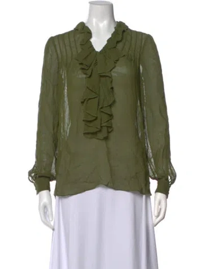 Pre-owned Derek Lam V-neck Long Sleeve Blouse In Green