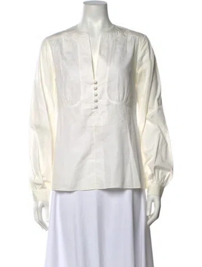 Pre-owned Derek Lam V-neck Long Sleeve Blouse In White