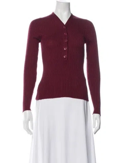 Pre-owned Derek Lam V-neck Long Sleeve Polo In Burgundy