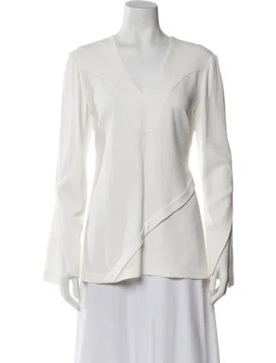 Pre-owned Derek Lam V-neck Long Sleeve Top In White