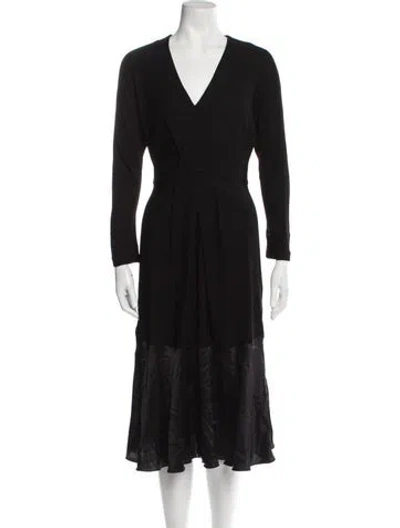 Pre-owned Derek Lam V-neck Midi Length Dress In Black