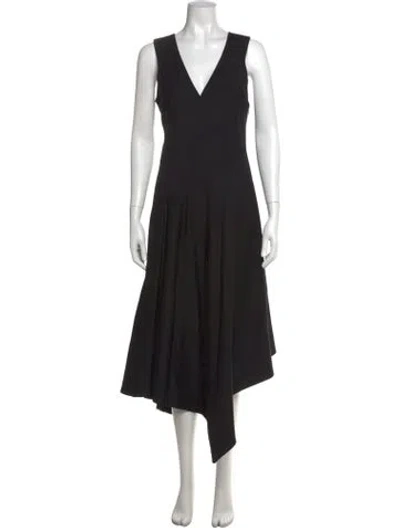 Pre-owned Derek Lam V-neck Midi Length Dress In Black