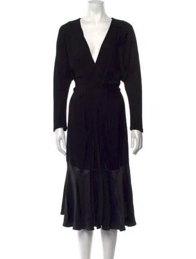 Pre-owned Derek Lam V-neck Midi Length Dress In Black
