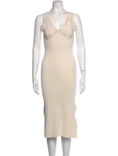 Pre-owned Derek Lam V-neck Midi Length Dress In Neutral