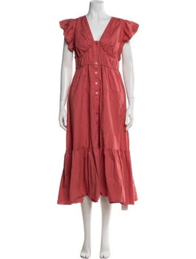 Pre-owned Derek Lam V-neck Midi Length Dress In Red