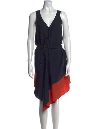 Pre-owned Derek Lam V-neck Midi Length Dress W/ Tags In Blue