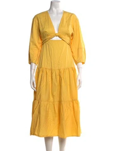 Pre-owned Derek Lam V-neck Midi Length Dress In Yellow