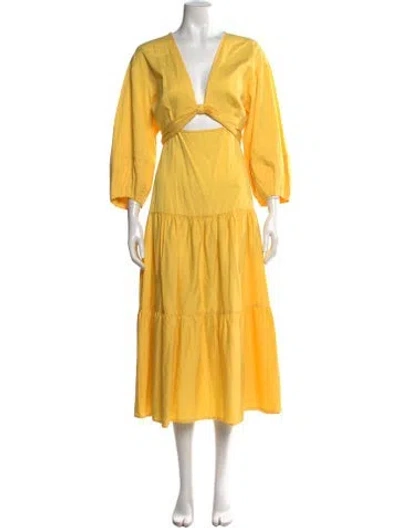 Pre-owned Derek Lam V-neck Midi Length Dress In Yellow