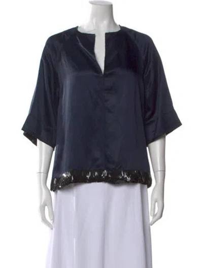 Pre-owned Derek Lam V-neck Short Sleeve Blouse In Blue