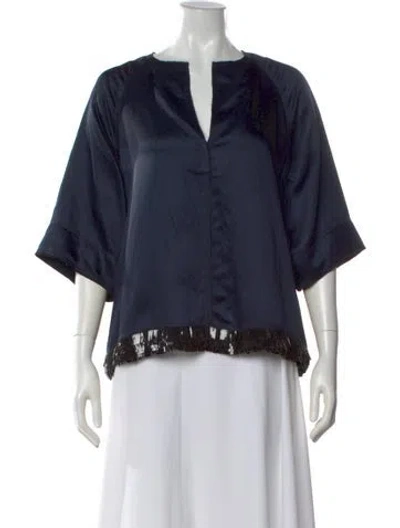 Pre-owned Derek Lam V-neck Short Sleeve Top In Blue