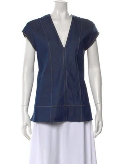 Pre-owned Derek Lam V-neck Short Sleeve Top In Blue