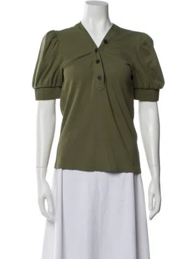 Pre-owned Derek Lam V-neck Short Sleeve Top In Green