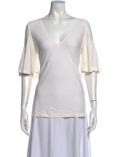 Pre-owned Derek Lam V-neck Short Sleeve Top In White