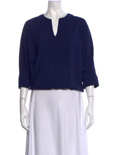 Pre-owned Derek Lam V-neck Three-quarter Sleeve Top In Blue