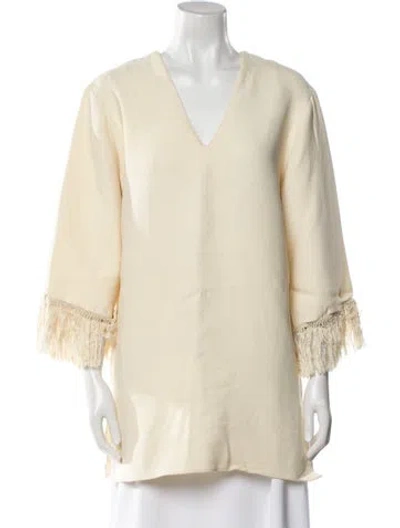 Pre-owned Derek Lam V-neck Three-quarter Sleeve Tunic In Neutral
