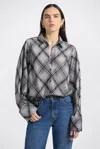 Derek Lam Wesley Lattice Print Crepe Back Satin Shirt-black/shark/ecru In Multi