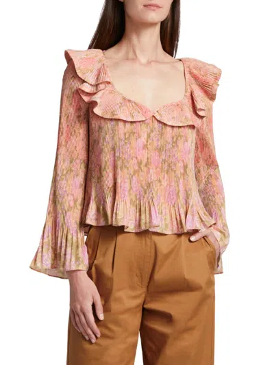 Derek Lam Women's Charis Floral Pleated Ruffle Blouse In Patchwork