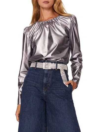 Derek Lam Women's Metallic Puff Sleeve Top In Silver