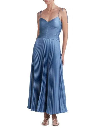 Derek Lam Women's Rochelle Accordion Pleat Satin Midi Dress In Steel Blue