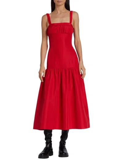 Derek Lam Women's Selena Gathered Drop Waist Midi Dress In Red