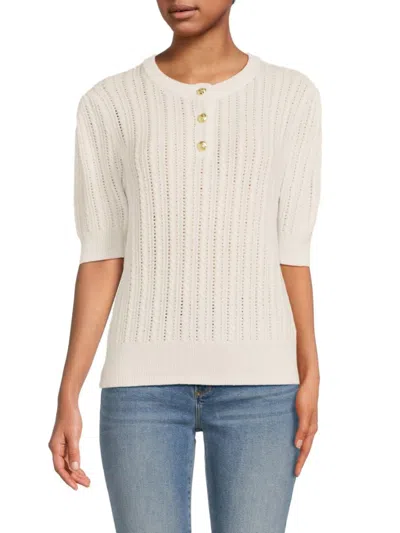 Derek Lam Women's Shea Puff Sleeve Pointelle Sweater In White