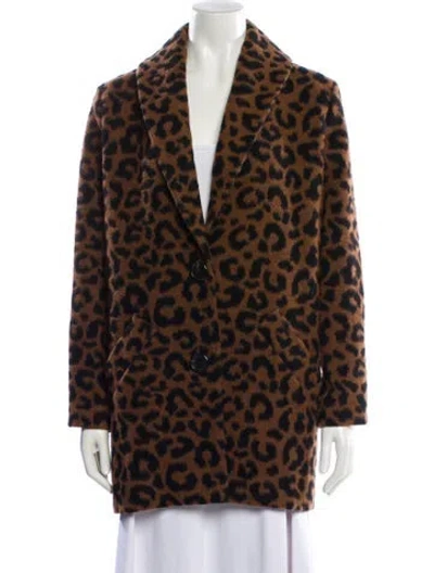 Pre-owned Derek Lam Wool Animal Print Faux Fur Coat In Brown
