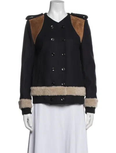 Pre-owned Derek Lam Wool Colorblock Pattern Bomber Jacket In Blue