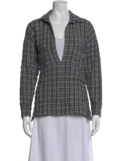 Pre-owned Derek Lam Wool Plaid Print Top In Gray