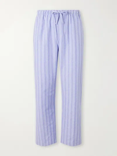 Derek Rose Arran 20 Straight-leg Striped Herringbone Brushed-cotton Twill Pyjama Trousers In Blue