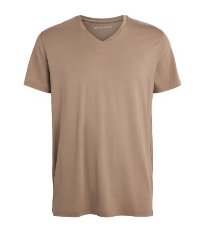 Derek Rose Basel V-neck Lounge T-shirt In Brown