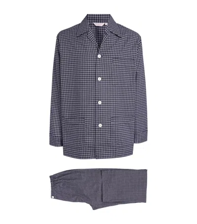 Derek Rose Brushed Cotton Check Pyjama Set In Navy