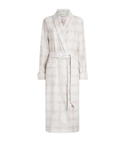 Derek Rose Brushed Cotton Check Robe In Beige