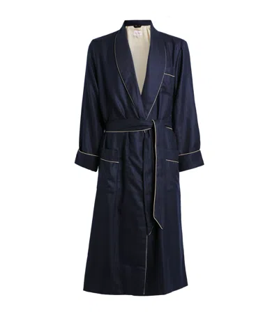 Derek Rose Cashmere Silk-lined Duke Dressing Gown In Blue