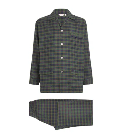 Derek Rose Check Kelburn Pyjama Set In Green