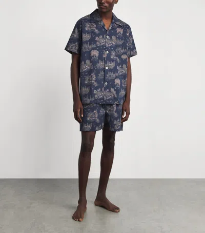 Derek Rose Cotton Ledbury Pyjama Set In Navy