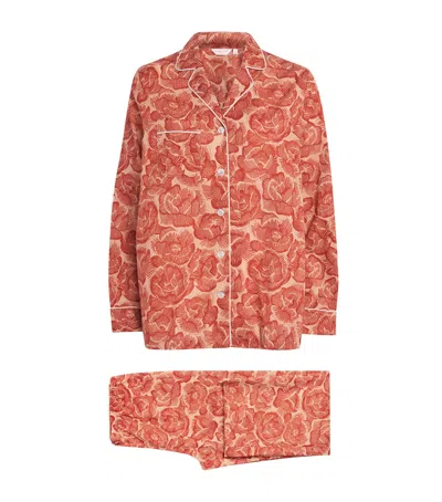 Derek Rose Cotton Ledbury Pyjama Set In Red