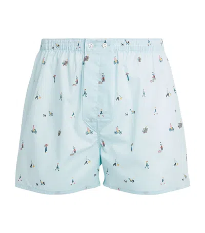 Derek Rose Cotton Printed Ledbury Boxer Shorts In Blue