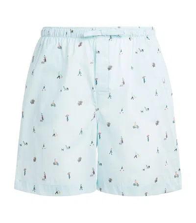 Derek Rose Cotton Printed Ledbury Lounge Shorts In Blue