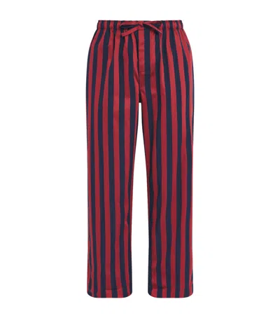 Derek Rose Cotton Stripe Royal Lounge Trousers In Red