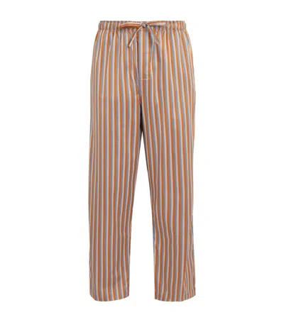 Derek Rose Cotton Stripe Wellington Lounge Trousers In Brown