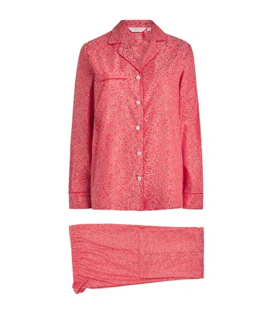 Derek Rose Jacquard Roses Pyjama Set In Brown