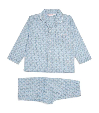 Derek Rose Kids' Cotton Printed Ledbury Pyjama Set (3-12 Years) In Blue