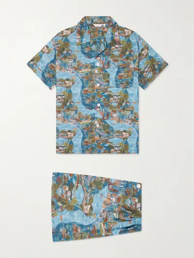 Derek Rose Ledbury 100 Printed Cotton Pyjama Set In Blue
