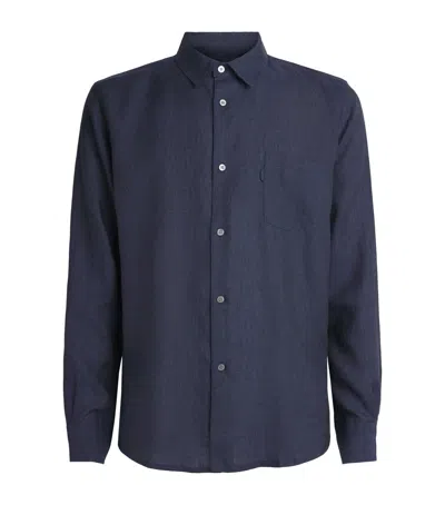 Derek Rose Linen Monaco Shirt In Blue