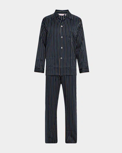 Derek Rose Men & Apos;s Royal Satin Stripe Long Pajama Set In Blue