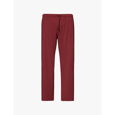 Derek Rose Mens Burgundy Basel Drawstring Waistband Straight Leg Relaxed Fit Stretch-modal Trousers