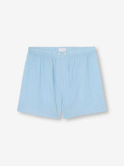 Derek Rose Men's Classic Fit Boxers Amalfi 21 Cotton Batiste Blue